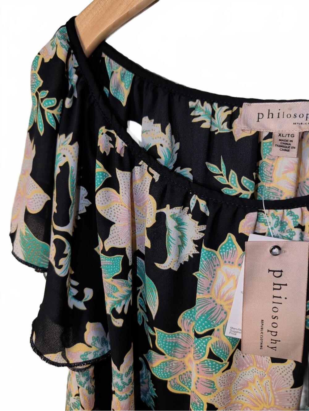 Philosophy Republic Blouse Top Womens XL Black Pink Floral Romantic Coquette New - Picture 5 of 9